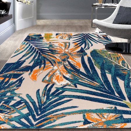 World Rug Gallery Tropical Leaves Indoor/Outdoor Area Rug 6' 6" x 9' Multi 8012MULTI6X9